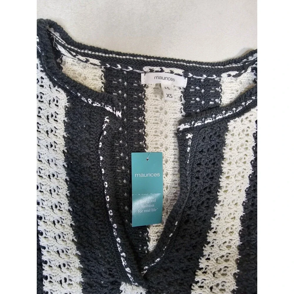 NWT Maurices 100% Cotton Striped Crochet Knit V Neck Sweater XS Boho